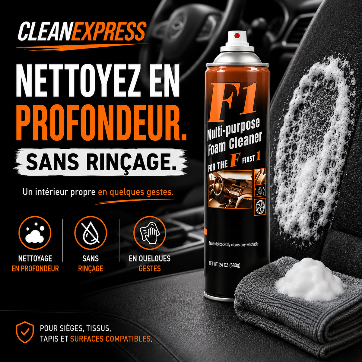 CleanExpress — Mousse Nettoyante Multi-Surfaces Sans Rinçage