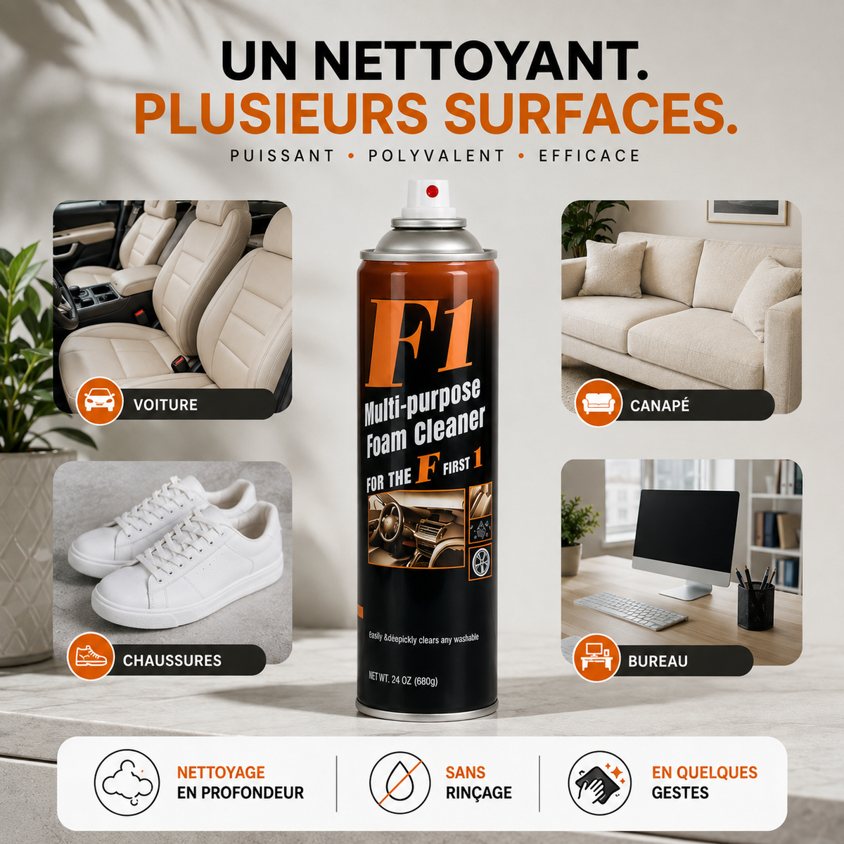 CleanExpress — Mousse Nettoyante Multi-Surfaces Sans Rinçage